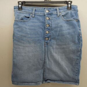 Banana Republic Denim Button Front Jean Y2K Pencil Skirt Size 8 Faded